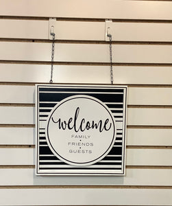 Hanging Square Black and White Welcome Sign 13”