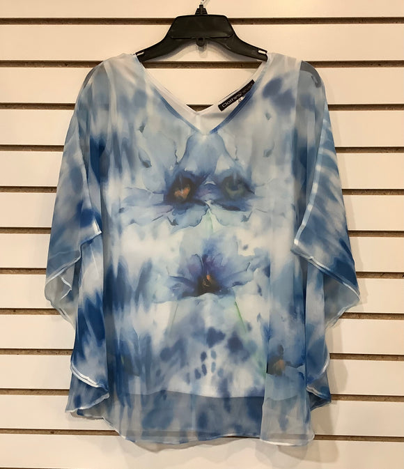 Shades of Blue Sheer Lined Poncho by Clotheshead.