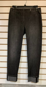 Black Faded Denim Jeans w/ Houndstooth Cuff by Robell
