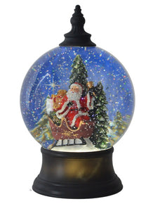 9” LED Light Up Rotating Shimmer Flying Santa in Sleigh Globe