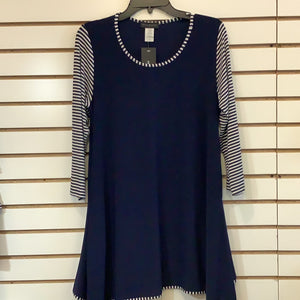 Navy Tunic with Navy/White Stripe Trim on Neck and Sleeves by Sea and Anchor.