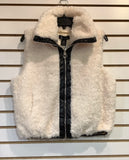 Cream Sheep’s Wool Look Vest w/ Black Faux Leather Trim by Alison Sheri.