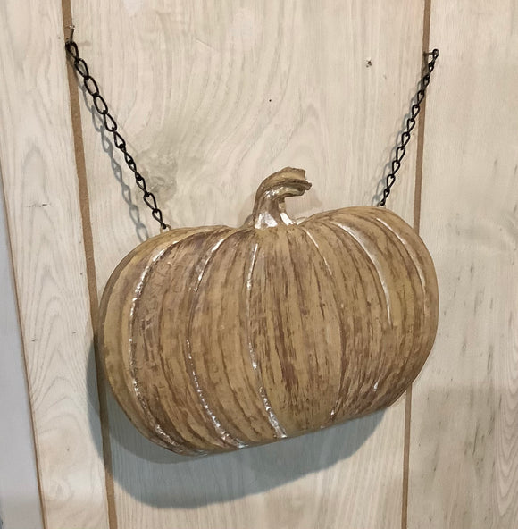 Hanging Tan Ribbed Double Sided Pumpkin 6.5”