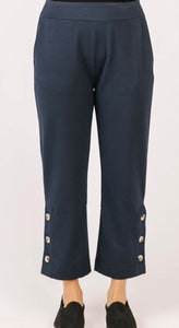 Navy Knit Crop Pants w/ Button Detail on Hem by Shannon Passero.