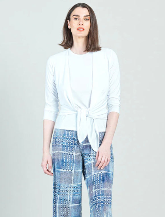 Modern White Soft Knit Optional Tie Front Cardigan by Clara Sun Woo