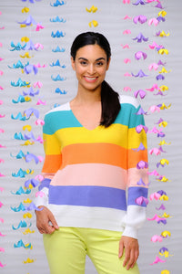 V-Neck Multicolored Sweater by Elena Wang