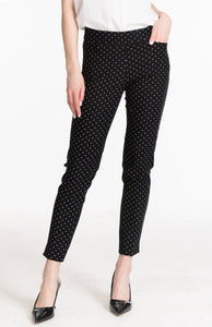 Slim Sation Black Pull On Ankle Pant w/White Pin Dot by Multiples.