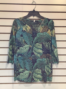 Shades of Green Leaf Print 3/4 Sleeve Top by Clotheshead