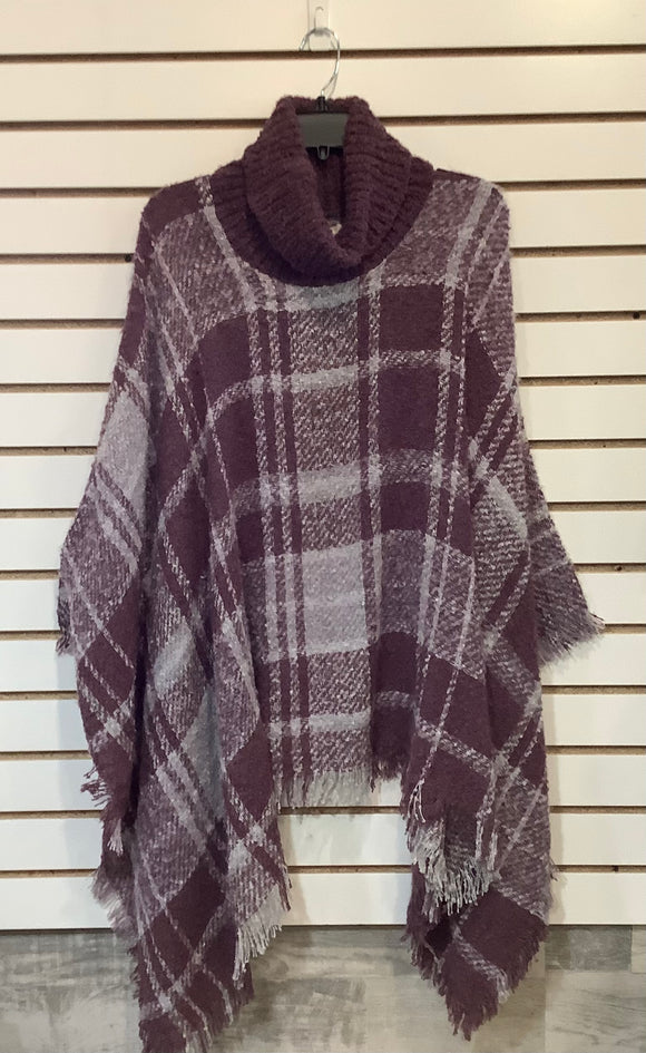 Cowl Neck Plum Plaid Poncho by Simply Noelle