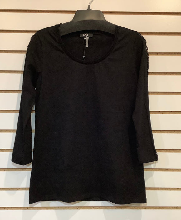 Black Round Neck Top w/ Circle Cutout on Long Sleeve