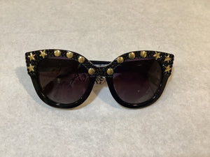 Sunglasses with Black Rhinestone Bling and Gold Studs