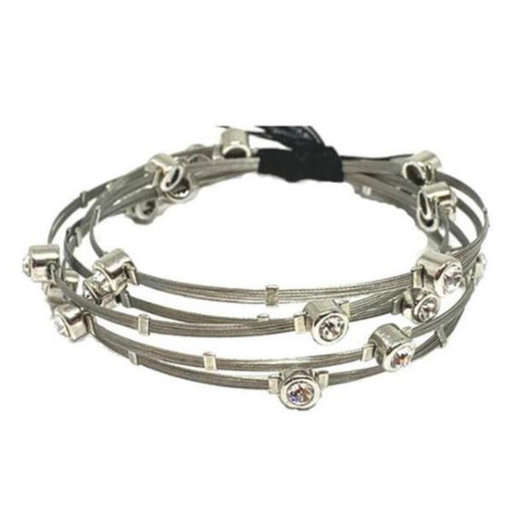 Guitar String Bracelet - Silver with clear stones