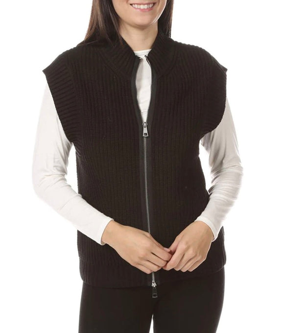 Black Front Zipper Sweater Vest by Multiples