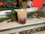 Luminary Pillar Candle w/Red Berries 3.5” X 5.5”