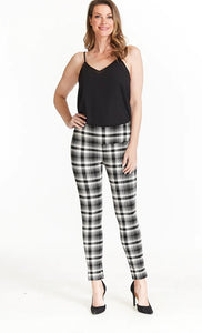 Black/Cream Plaid Wide Band Pull-On Ankle Legging by Multiples.