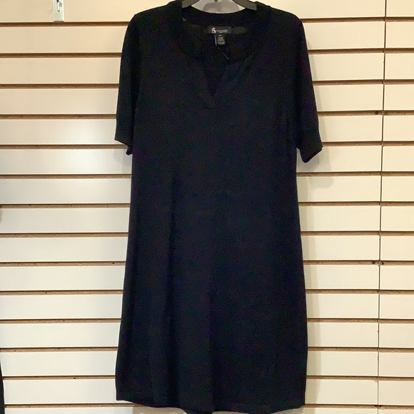 Black Knit, Short Sleeve Dress w/ Round Split Neck by Alison Sheri.