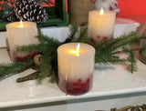 Luminary Pillar Candle w/Red Berries 3.5” X 6.5”