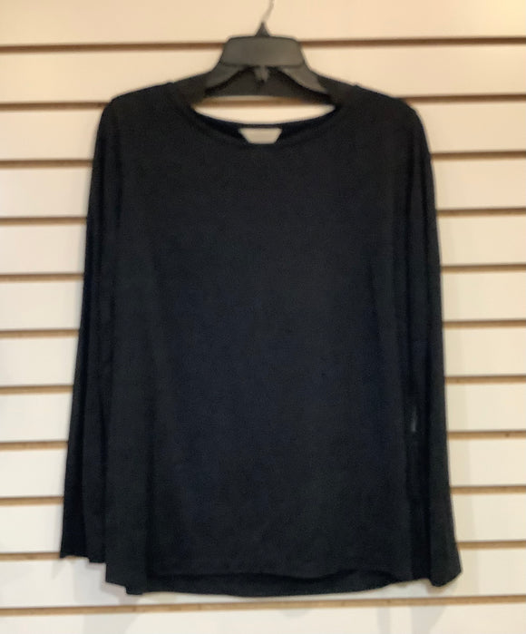 Black Round Neck Long Sleeve Top by Multiples