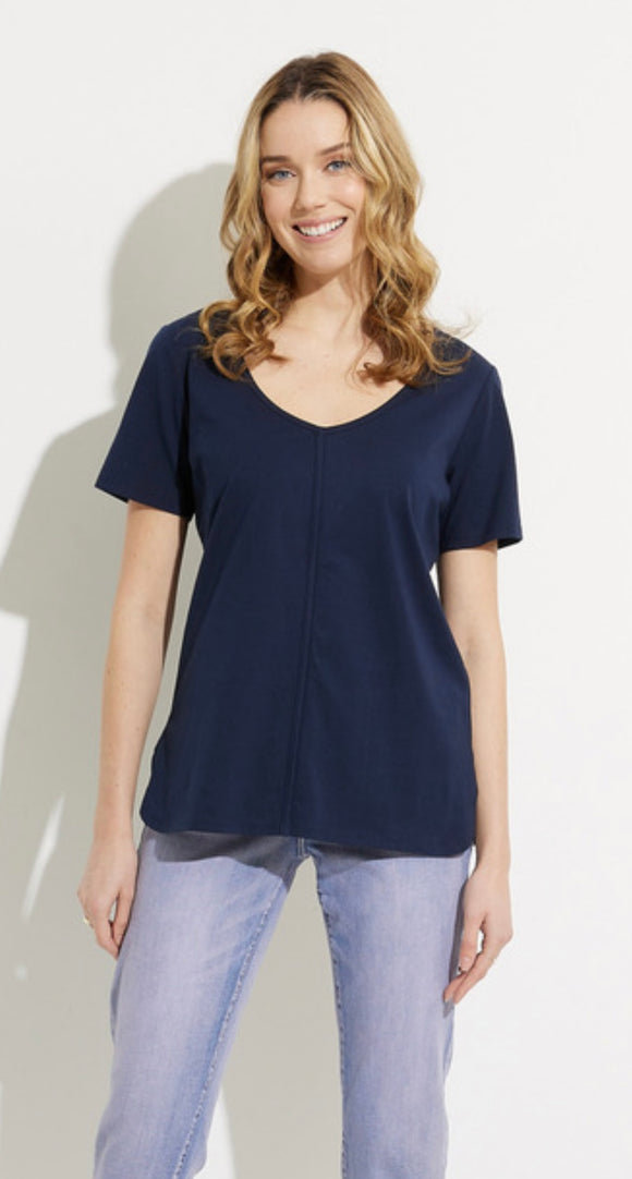 Navy V-Neck Top w/ Short Sleeves by Orly.