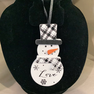 4” Wood Snowman and 3” Snowflake Ornament