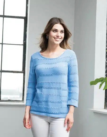 Spring Blue Knit 3/4 Sleeve Sweater by Alison Sheri