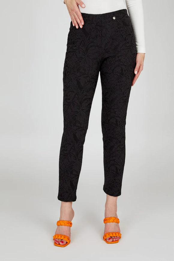 Black Jacquard Pull-On Ankle Pant by Robell