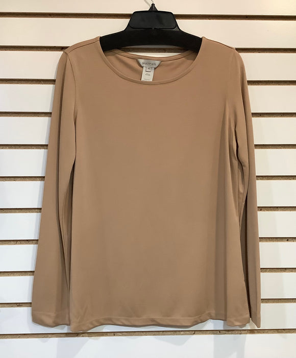 Camel Round Neck Long Sleeve Top by Multiples
